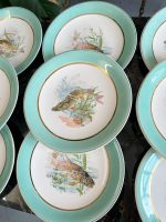 Grezna antīka porcelāna zivju servīze ar tirkīza apmali — historisma stilā - antique french fish service porcelain plates set (4074) - Image 6