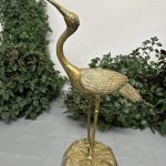 Trane med løftet hals – messing- eller bronzefigur, asiatisk animalisme, Japan