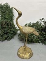 Trane med løftet hals – messing- eller bronzefigur, asiatisk animalisme, Japan