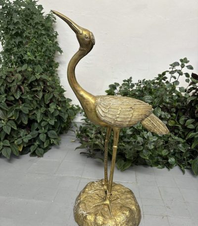 Trane med løftet hals – messing- eller bronzefigur, asiatisk animalisme, Japan