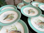 Grezna antīka porcelāna zivju servīze ar tirkīza apmali — historisma stilā - antique french fish service porcelain plates set (4074) - Image 11