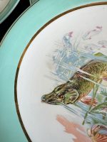 Grezna antīka porcelāna zivju servīze ar tirkīza apmali — historisma stilā - antique french fish service porcelain plates set (4074) - Image 14