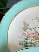 Grezna antīka porcelāna zivju servīze ar tirkīza apmali — historisma stilā - antique french fish service porcelain plates set (4074) - Image 15
