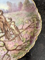 Antīks franču Limoges porcelāna lielformāta lādētais šķīvis ar dziedātājputnu gleznojumu (6705) - Image 6