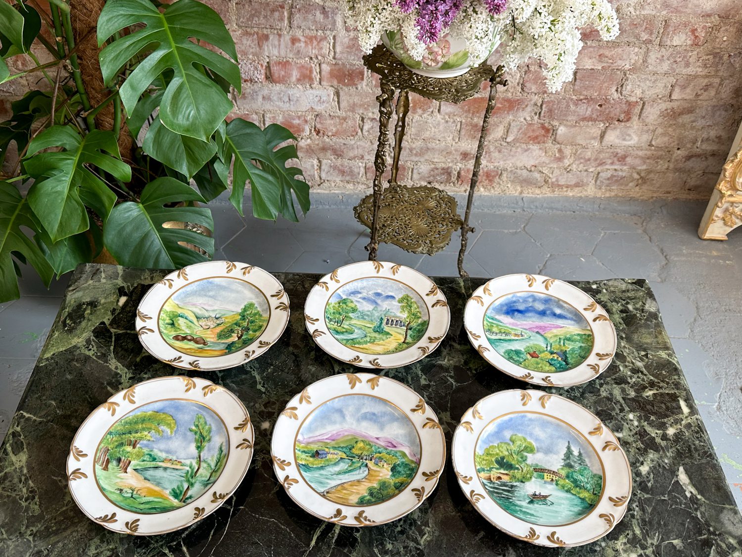 IMG_9814 3 antique hand painted landscape plates