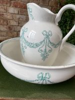 Antīks franču fajansa vannasistabas komplekts: krūze un bļoda — antique ceramic wash basin — 19. gs. beigas (2230) - Image 3
