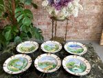 Grezni antīki porcelāna šķīvji ar ainavām un zeltu — historisma stilā - antique hand painted landscape plates (4076) - Image 3