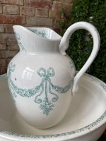 Antīks franču fajansa vannasistabas komplekts: krūze un bļoda — antique ceramic wash basin — 19. gs. beigas (2230) - Image 5