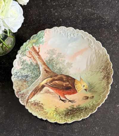 Luksuriøst Limoges porcelænsfad med fugl - Historicisme, (6713)