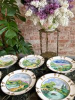 Grezni antīki porcelāna šķīvji ar ainavām un zeltu — historisma stilā - antique hand painted landscape plates (4076) - Image 4