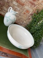 Antīks franču fajansa vannasistabas komplekts: krūze un bļoda — antique ceramic wash basin — 19. gs. beigas (2230) - Image 8