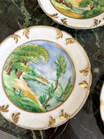 Grezni antīki porcelāna šķīvji ar ainavām un zeltu — historisma stilā - antique hand painted landscape plates (4076) - Image 12