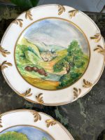 Grezni antīki porcelāna šķīvji ar ainavām un zeltu — historisma stilā - antique hand painted landscape plates (4076) - Image 11