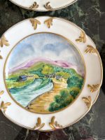 Grezni antīki porcelāna šķīvji ar ainavām un zeltu — historisma stilā - antique hand painted landscape plates (4076) - Image 10
