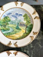 Grezni antīki porcelāna šķīvji ar ainavām un zeltu — historisma stilā - antique hand painted landscape plates (4076) - Image 9
