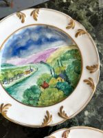 Grezni antīki porcelāna šķīvji ar ainavām un zeltu — historisma stilā - antique hand painted landscape plates (4076) - Image 8