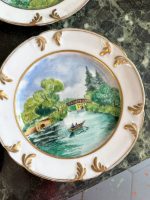 Grezni antīki porcelāna šķīvji ar ainavām un zeltu — historisma stilā - antique hand painted landscape plates (4076) - Image 7