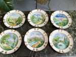 Grezni antīki porcelāna šķīvji ar ainavām un zeltu — historisma stilā - antique hand painted landscape plates (4076) - Image 2