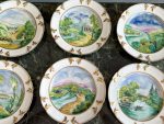 Grezni antīki porcelāna šķīvji ar ainavām un zeltu — historisma stilā - antique hand painted landscape plates (4076) - Image 5
