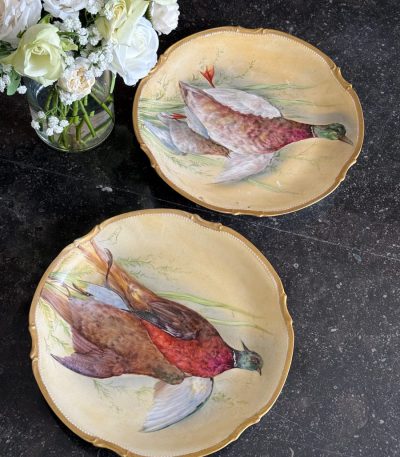 Antikke franske Limoges porcelænsfade med jagtfugle (6709)