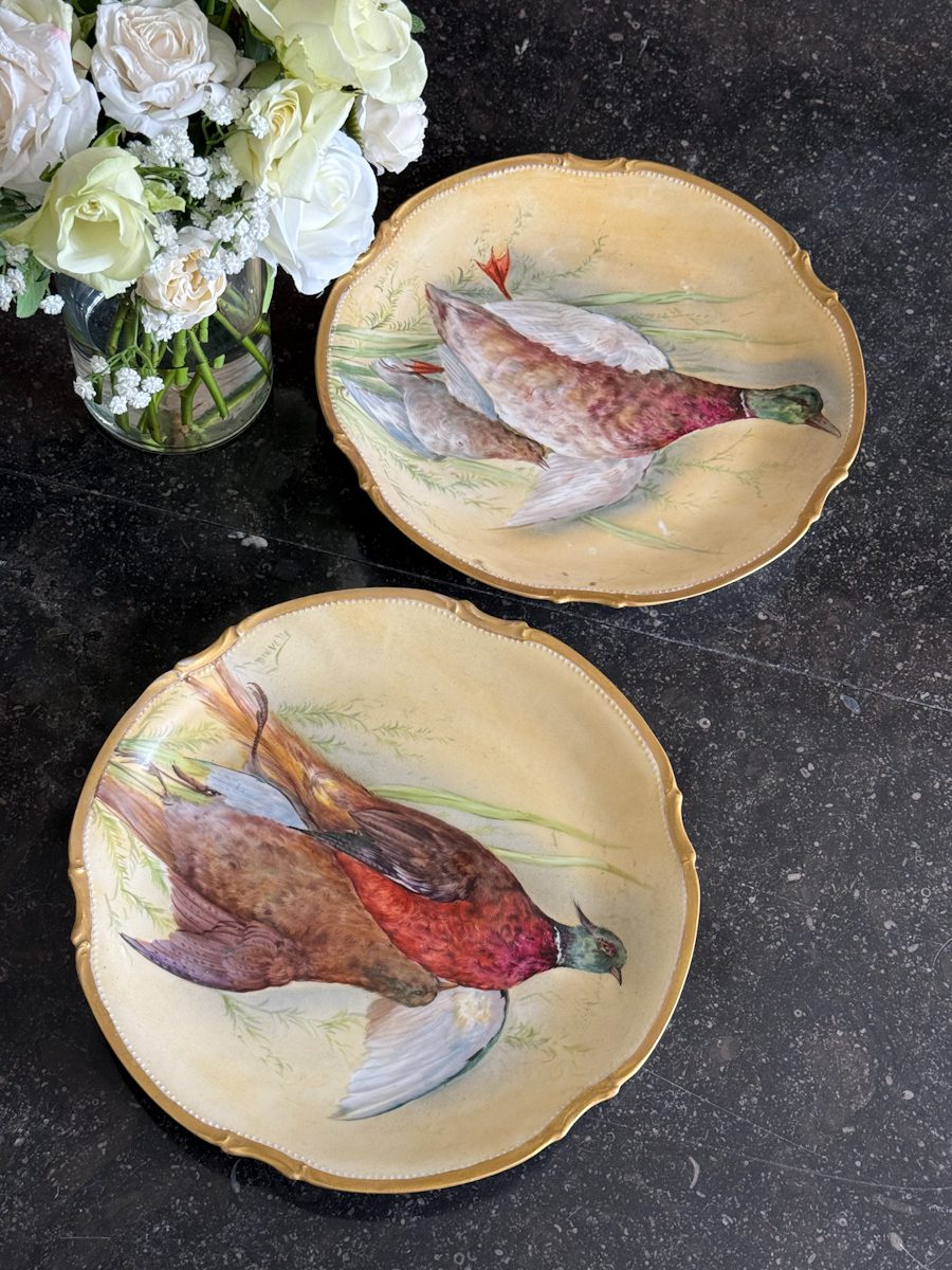 Antikke franske Limoges porcelænsfade med jagtfugle (6709) Antikke franske Limoges porcelænsfade med jagtfugle (6709)