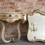 Elegant Louis XV style cream console table and wall mirror set