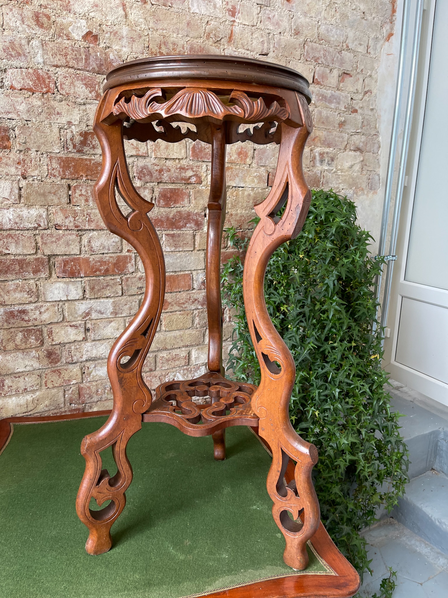 IMG_9901 antique wooden plant stand marble top flower table