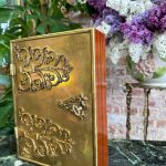 Antique brass cabinet small wall cabinet with Renaissance scrollwork mounts and wood case