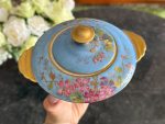 Antique French Limoges Porcelain Sugar Bowl with Floral Painting and Gilding (6716) - Image 7