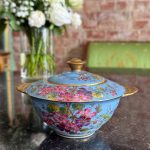 Antik fransk Limoges porcelæn sukkerskål med blomstermaling og forgyldning (6716)