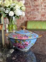 Antik fransk Limoges porcelæn sukkerskål med blomstermaling og forgyldning (6716)