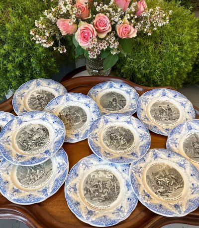 antique french hunting scene plates