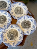 Antīki porcelāna šķīvji ar medību ainavām — historisma stilā - antique french hunting scene plates (3763) - Image 3