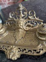 Krāšņa vidēji liela izmēra antīka misiņa tintnīca ar maskonu — historisma stilā (6717) - Bild 9